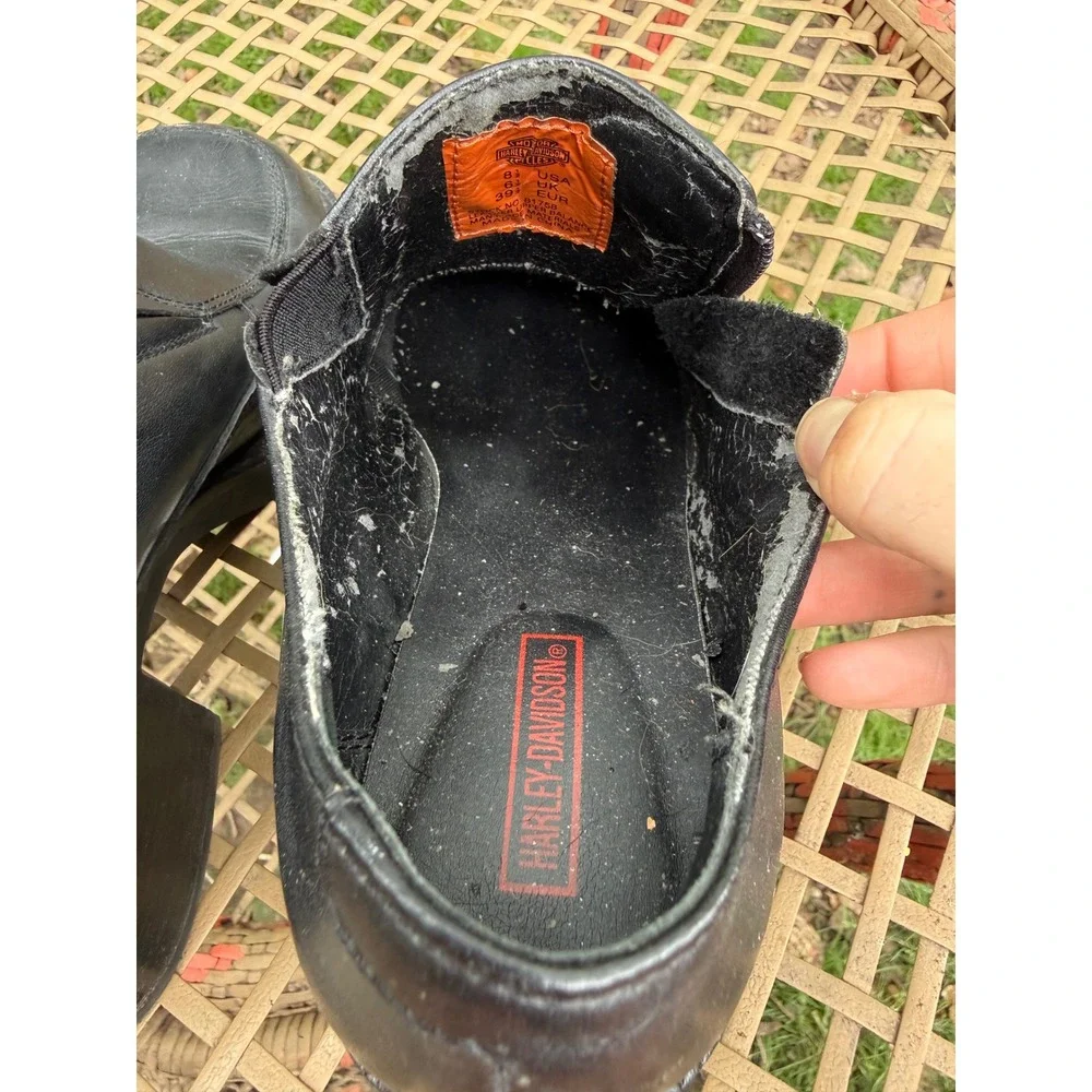 Harley Davidson Platform Loafers Womens 8.5 Black Fair Leather Biker Grunge Y2K